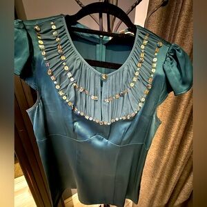 Nanette Lepore emerald green Embellished Cap Sleeve Blouse